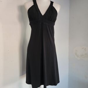Charlotte Russe Women's Black Open Back Fit & Flare V-Neck Halter Dress Size S